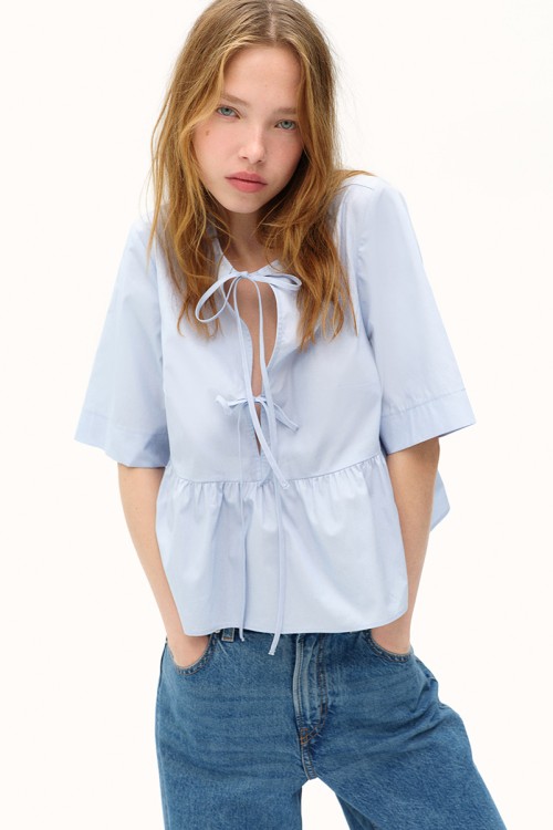 Tie-front Poplin Blouse