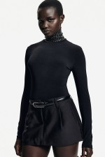 Stud-Detail Mock Turtleneck Bodysuit